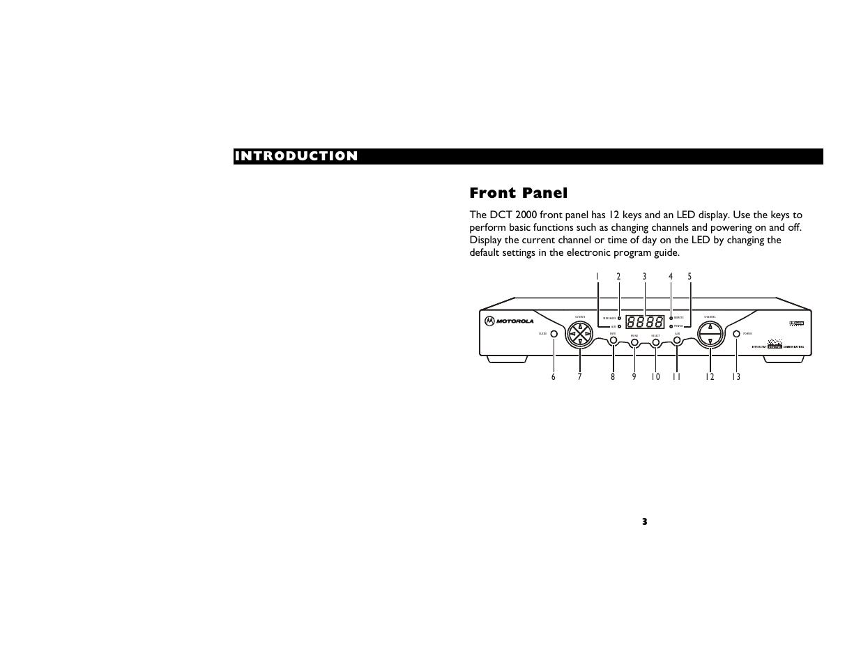 Front panel, Introductio n | Motorola DCT2000 User Manual | Page 7 / 33