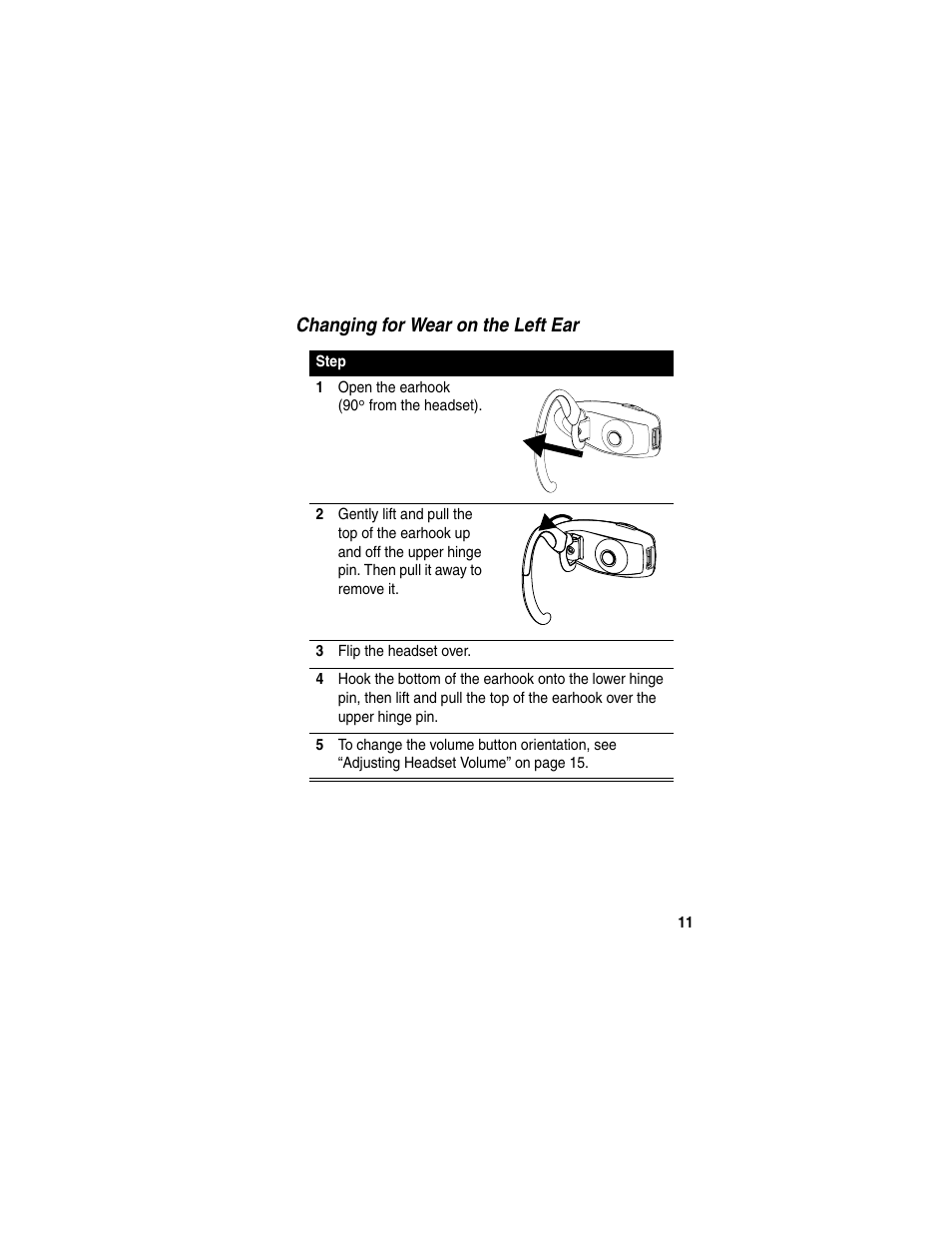 Changing for wear on the left ear | Motorola HS820 User Manual | Page 13 / 76