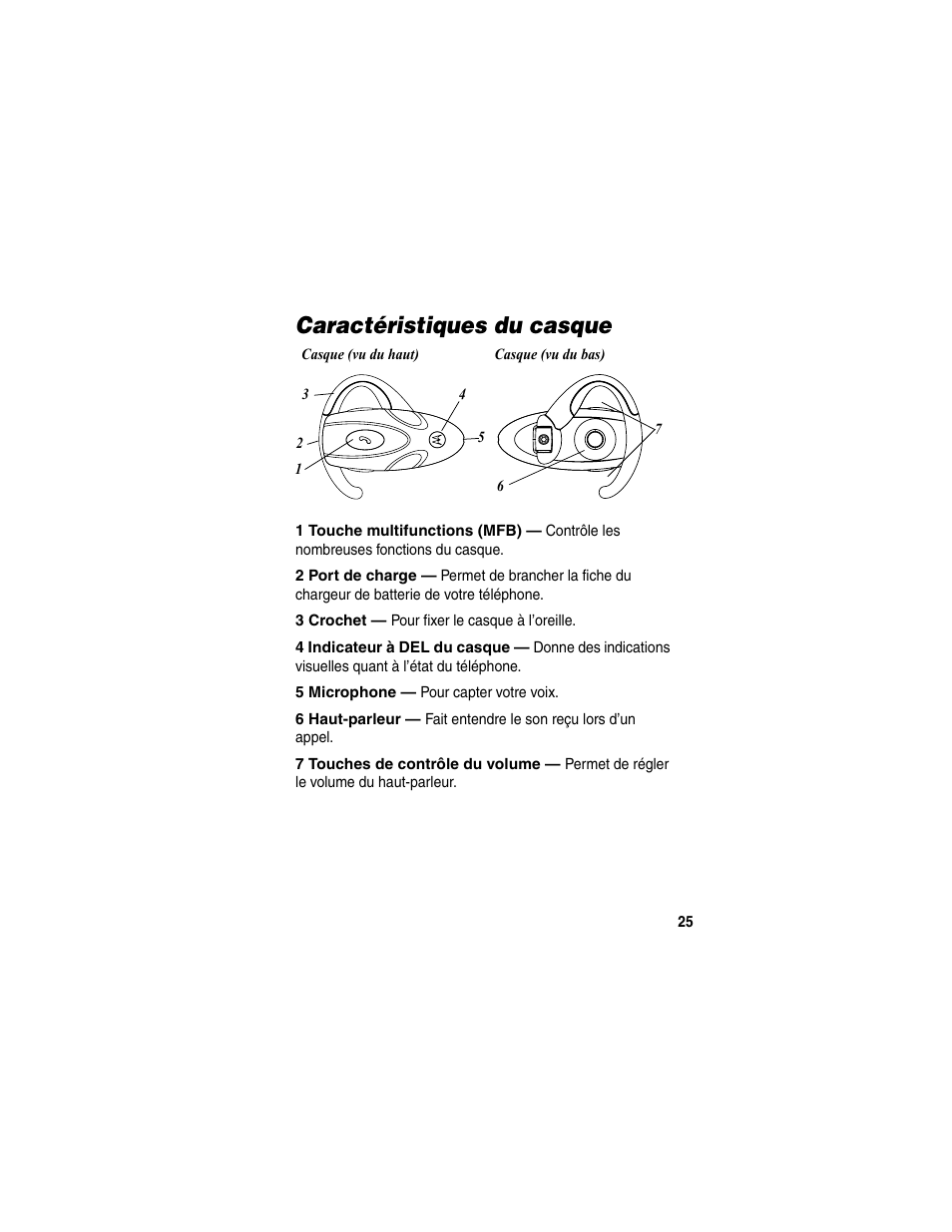 Caractéristiques du casque | Motorola HS820 User Manual | Page 27 / 76