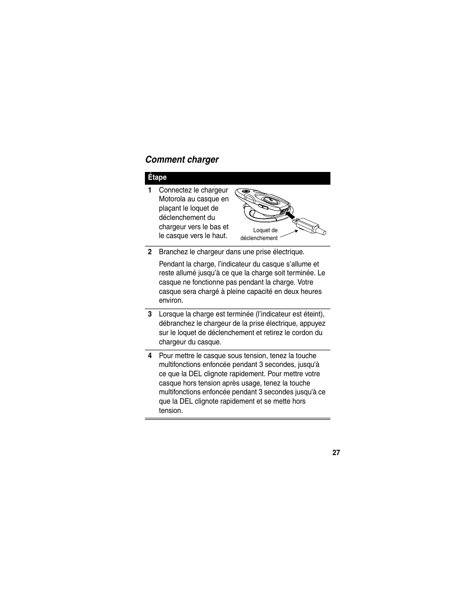 Comment charger | Motorola HS820 User Manual | Page 29 / 76