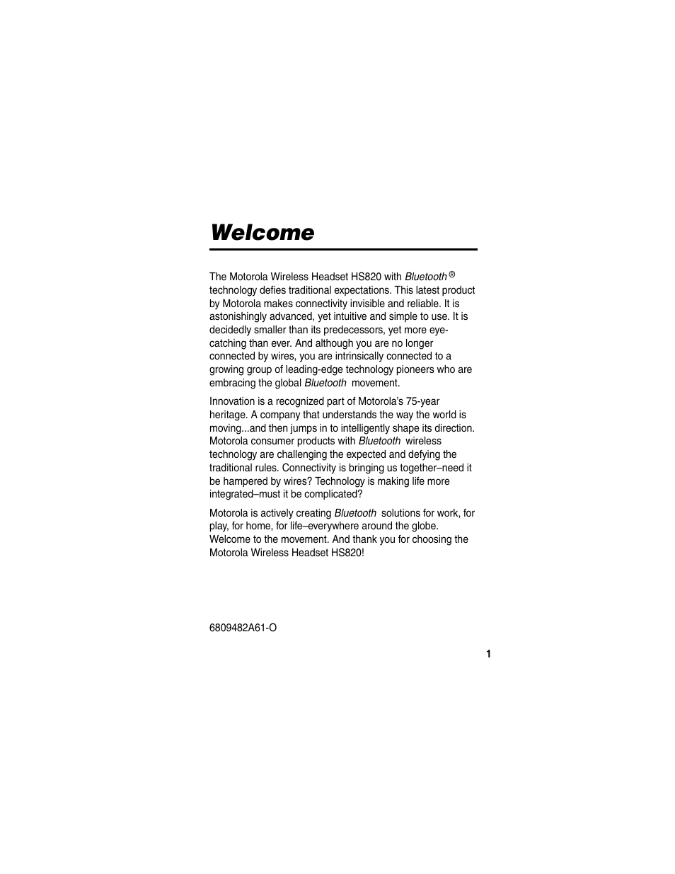 Welcome | Motorola HS820 User Manual | Page 3 / 76