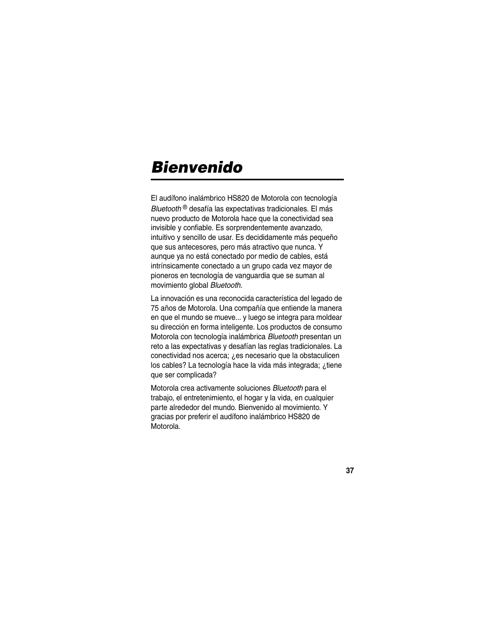 Bienvenido | Motorola HS820 User Manual | Page 39 / 76