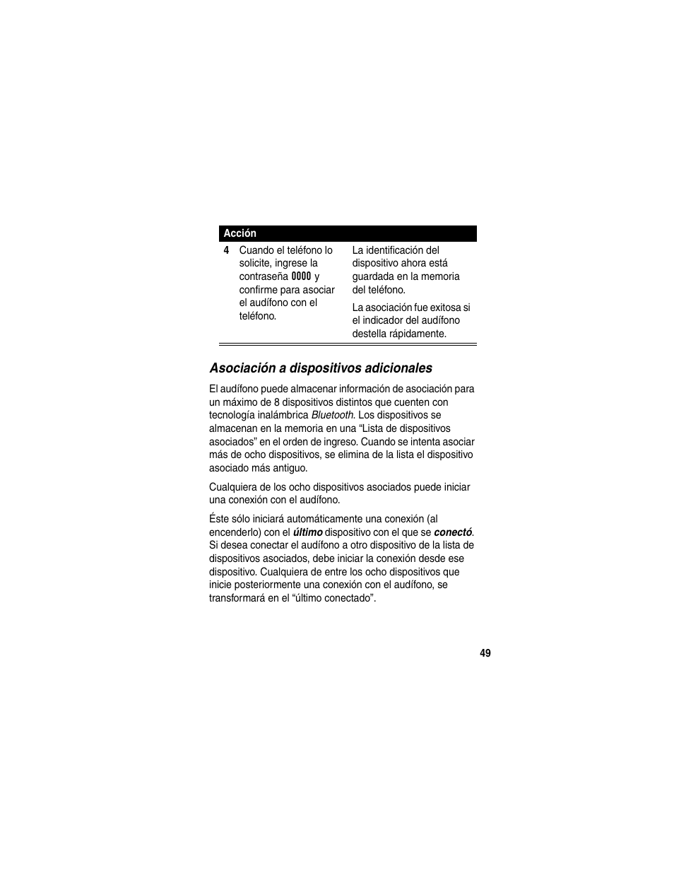 Asociación a dispositivos adicionales | Motorola HS820 User Manual | Page 51 / 76