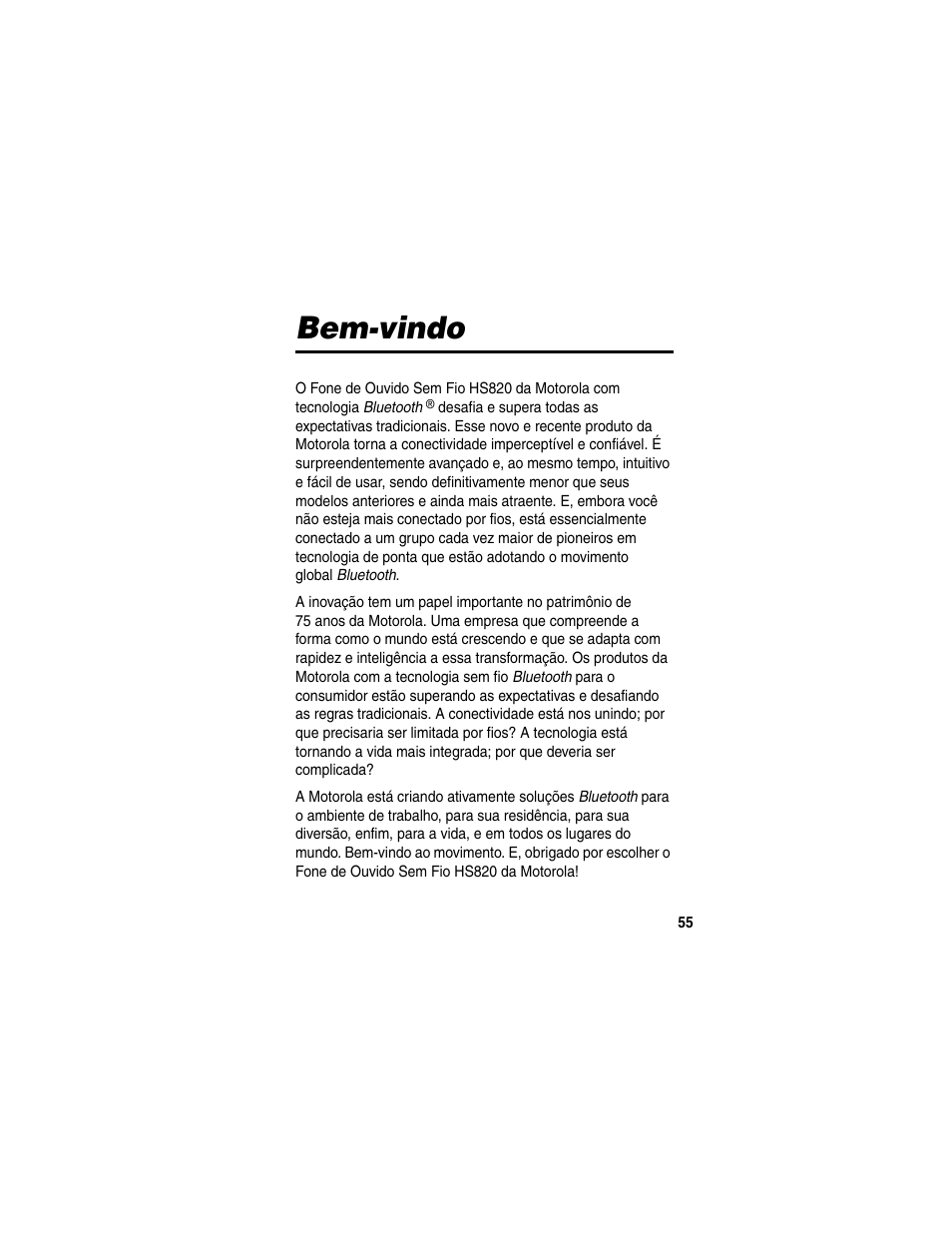 Bem-vindo | Motorola HS820 User Manual | Page 57 / 76