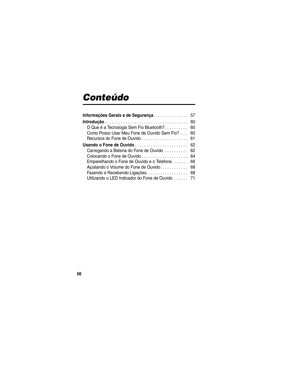 Conteúdo | Motorola HS820 User Manual | Page 58 / 76