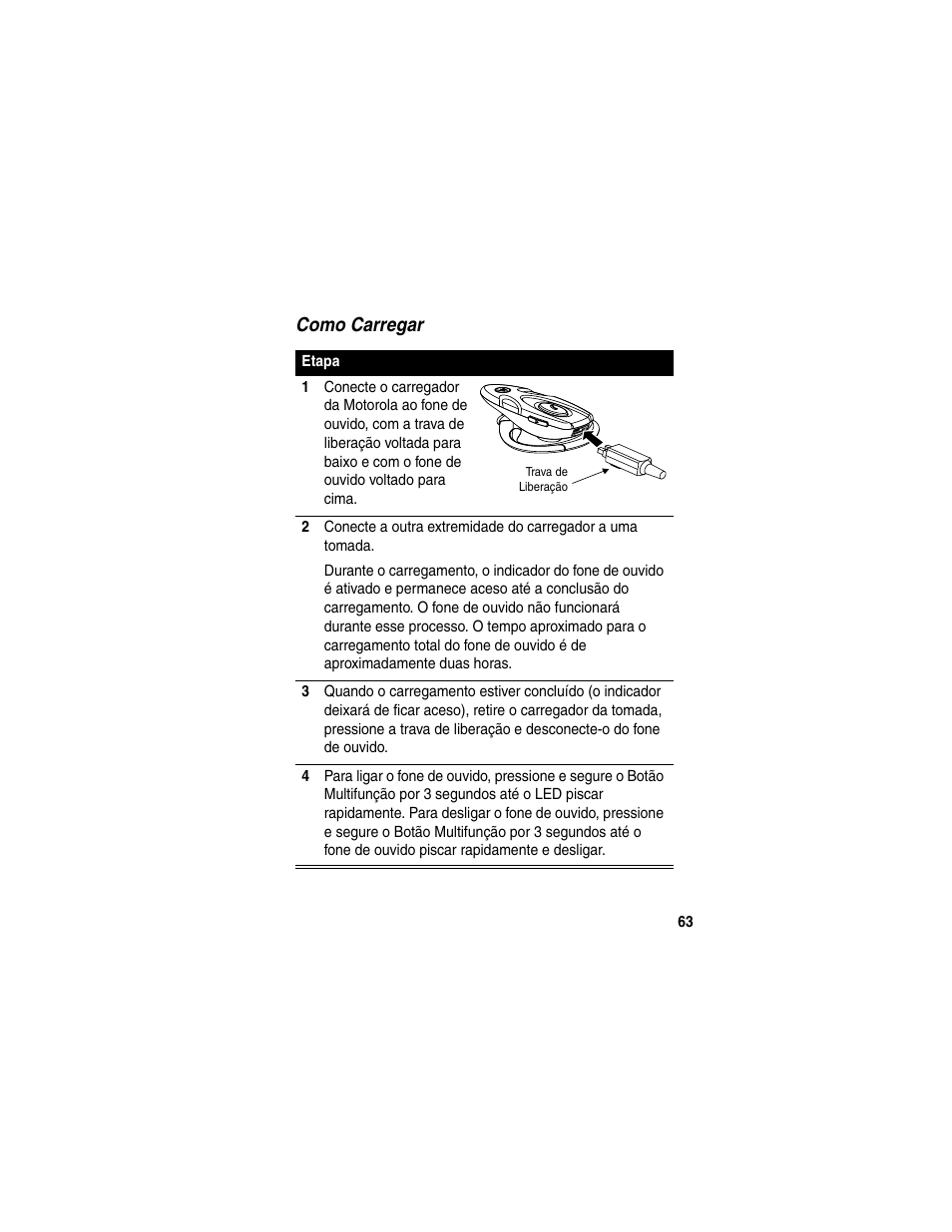 Como carregar | Motorola HS820 User Manual | Page 65 / 76