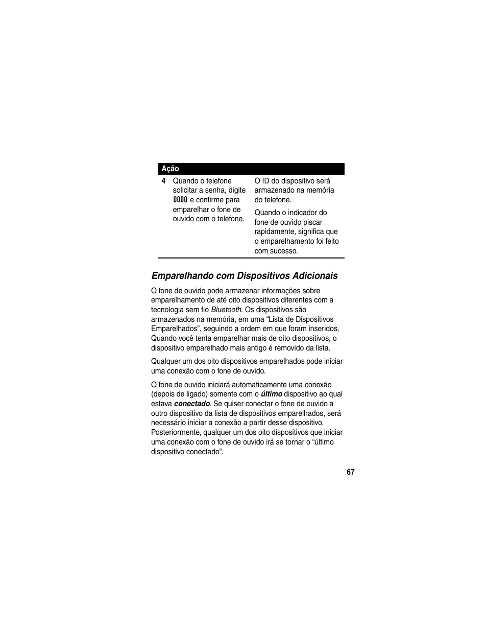 Emparelhando com dispositivos adicionais | Motorola HS820 User Manual | Page 69 / 76