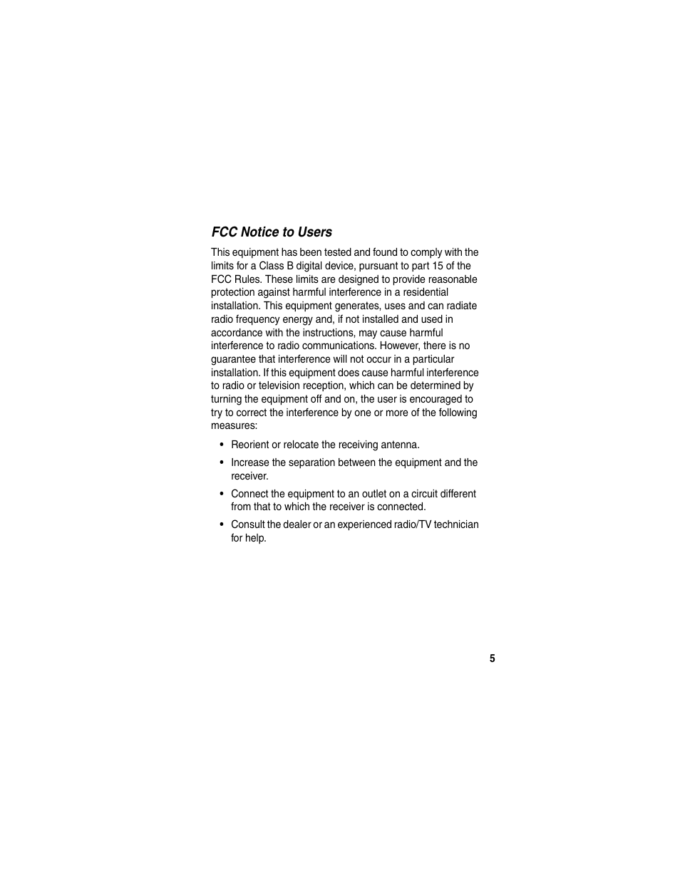 Fcc notice to users | Motorola HS820 User Manual | Page 7 / 76