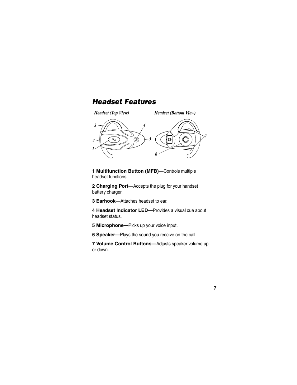 Headset features | Motorola HS820 User Manual | Page 9 / 76