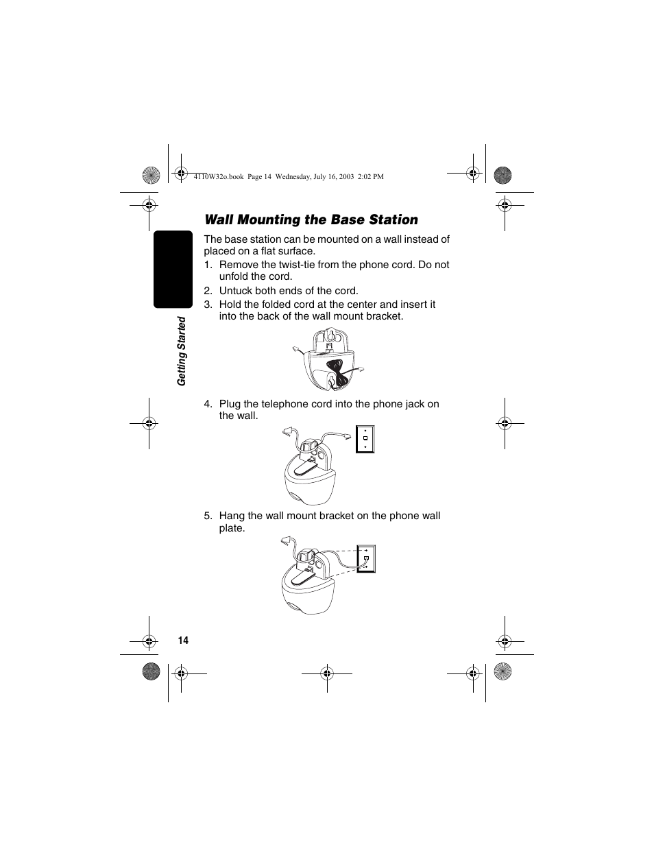 Wall mounting the base station | Motorola MD490 User Manual | Page 16 / 64