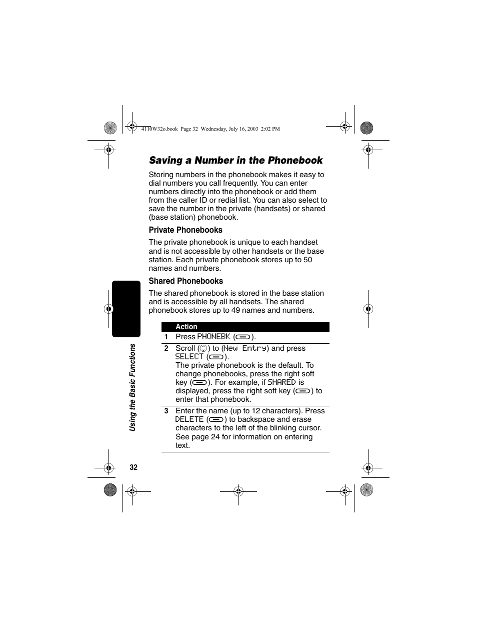 Saving a number in the phonebook, Private phonebooks, Shared phonebooks | Private phonebooks shared phonebooks | Motorola MD490 User Manual | Page 34 / 64