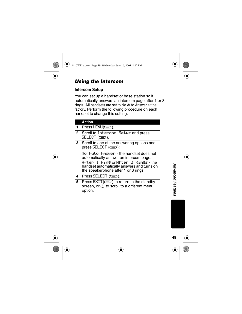 Using the intercom, Intercom setup | Motorola MD490 User Manual | Page 51 / 64