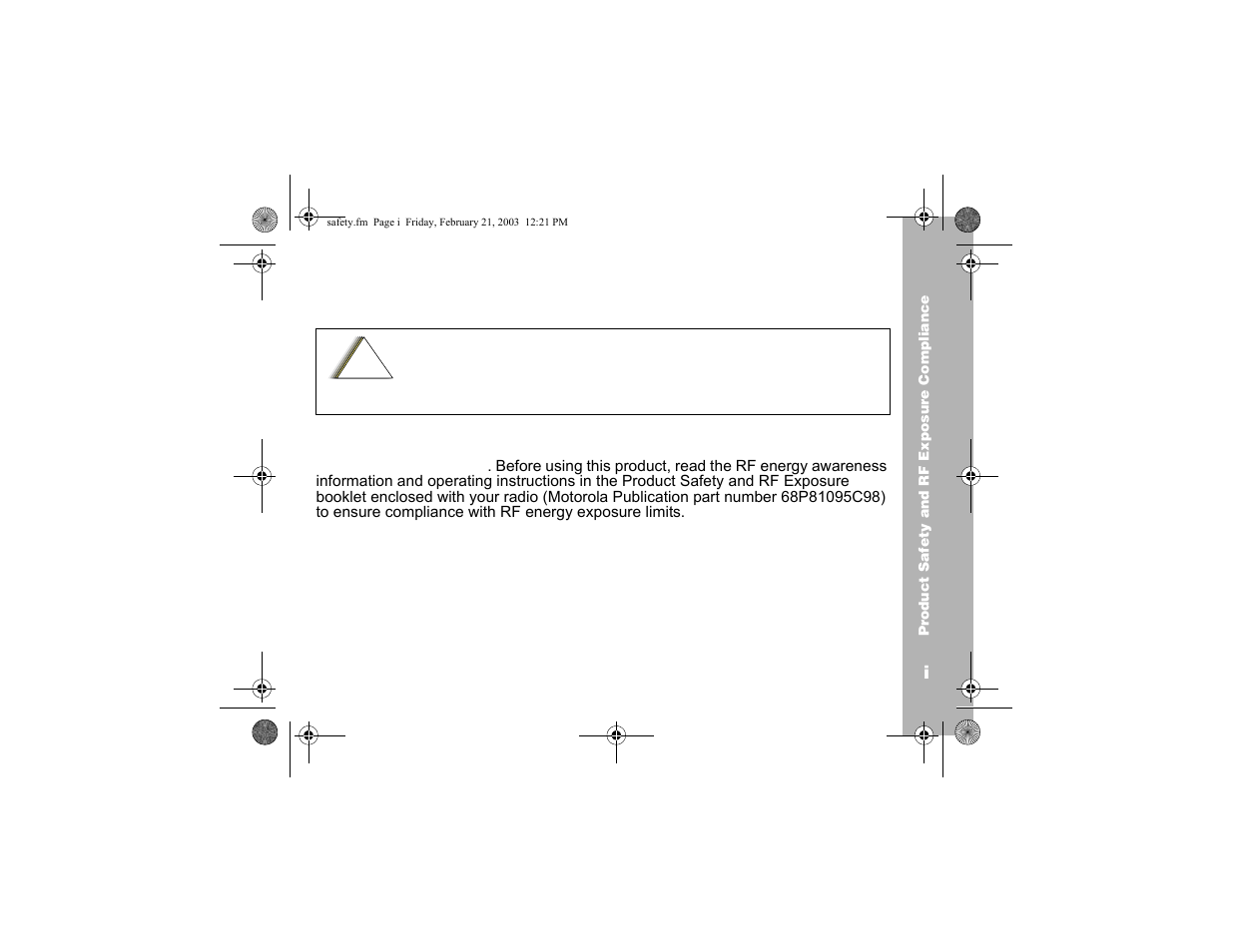 Product safety and rf exposure compliance | Motorola CP100 User Manual | Page 5 / 62