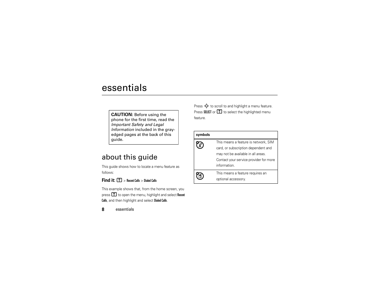 Essentials, About this guide | Motorola C168i User Manual | Page 10 / 80