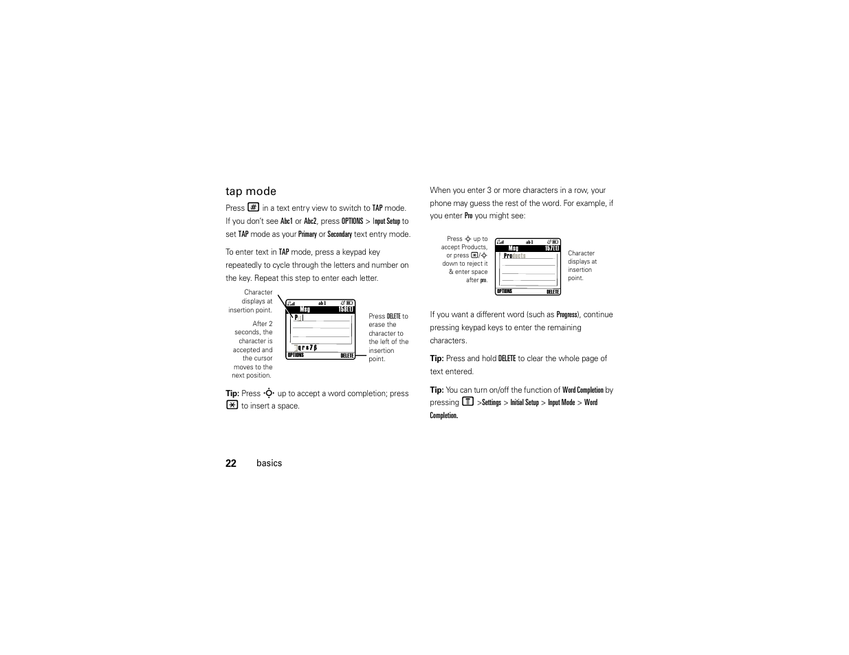 Tap mode | Motorola C168i User Manual | Page 24 / 80