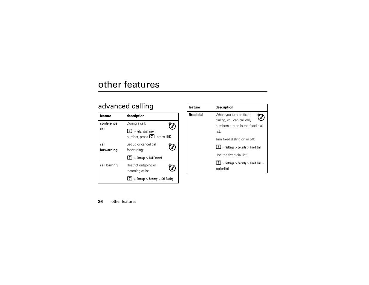 Other features, Advanced calling | Motorola C168i User Manual | Page 38 / 80