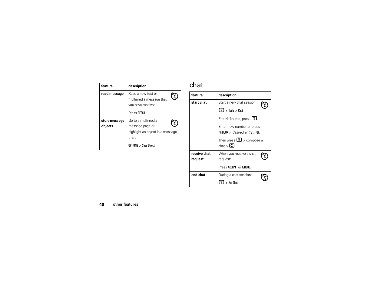 Chat | Motorola C168i User Manual | Page 42 / 80