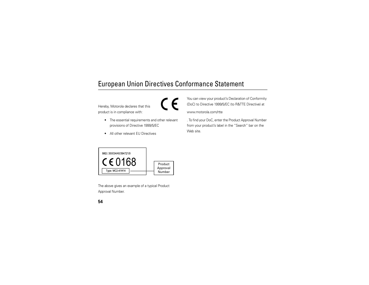 Eu conformance, European union directives conformance statement | Motorola C168i User Manual | Page 56 / 80