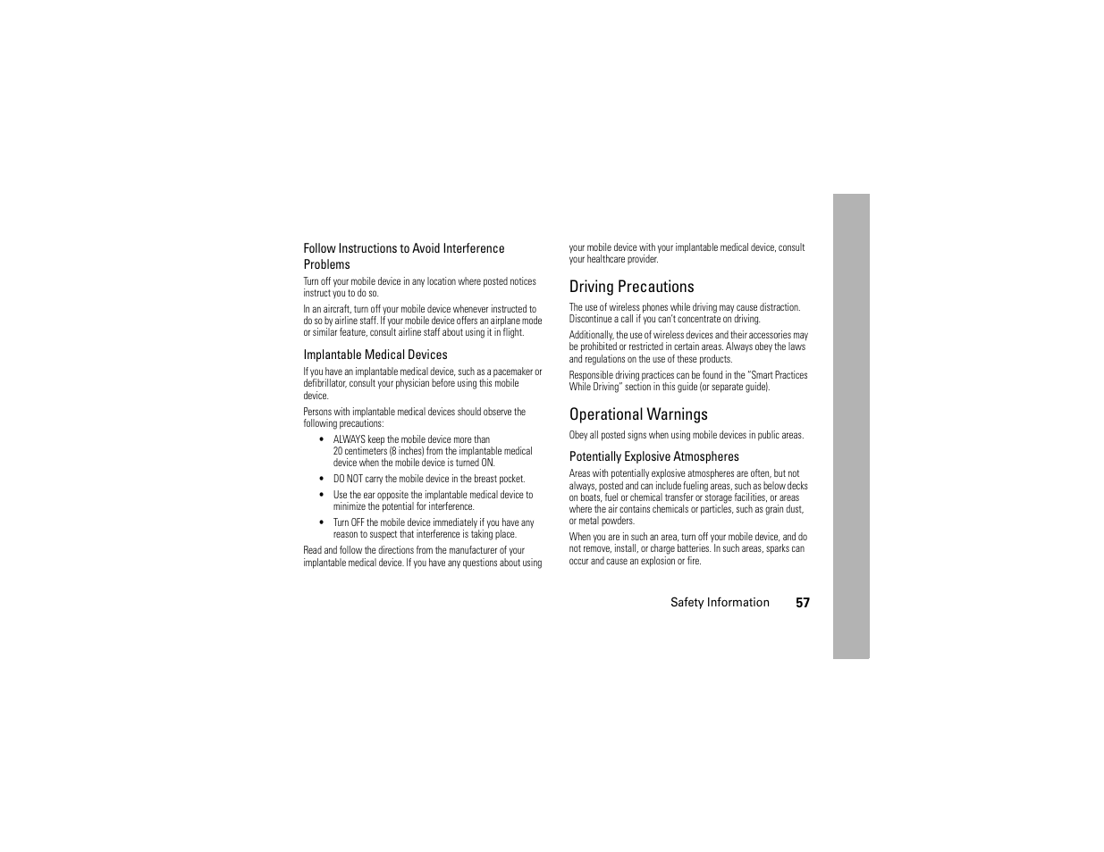 Driving precautions, Operational warnings | Motorola C168i User Manual | Page 59 / 80