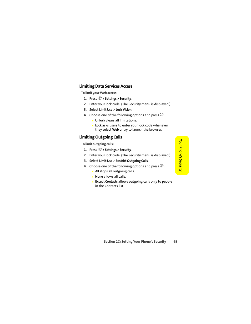 Limiting data services access, Limiting outgoing calls | Motorola ic402 User Manual | Page 109 / 224