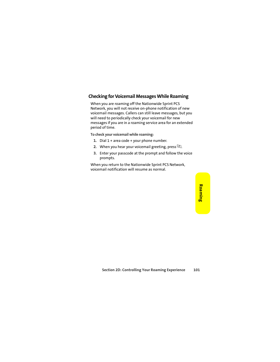 Checking for voicemail messages while roaming | Motorola ic402 User Manual | Page 115 / 224