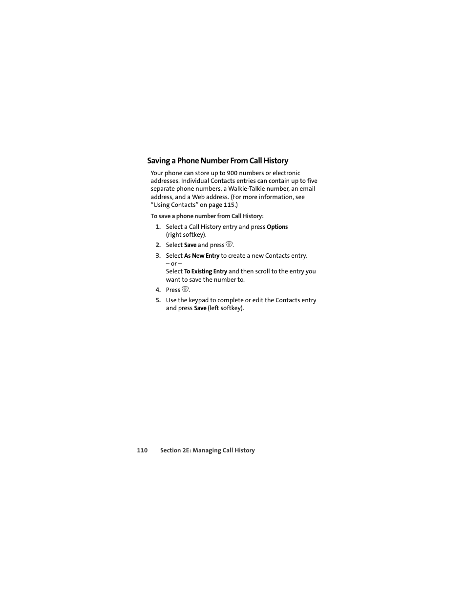 Saving a phone number from call history | Motorola ic402 User Manual | Page 124 / 224