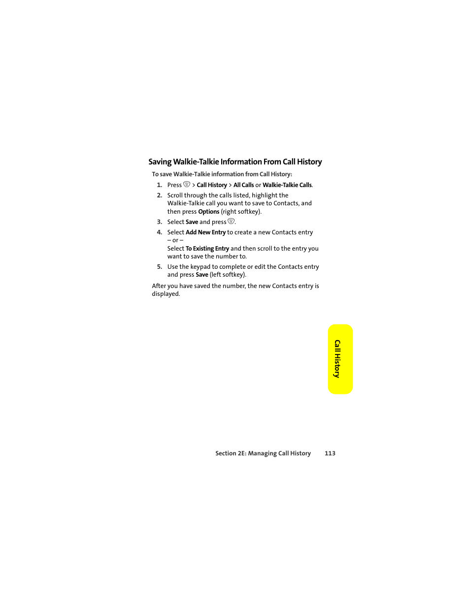 Saving walkie-talkie information from call history | Motorola ic402 User Manual | Page 127 / 224