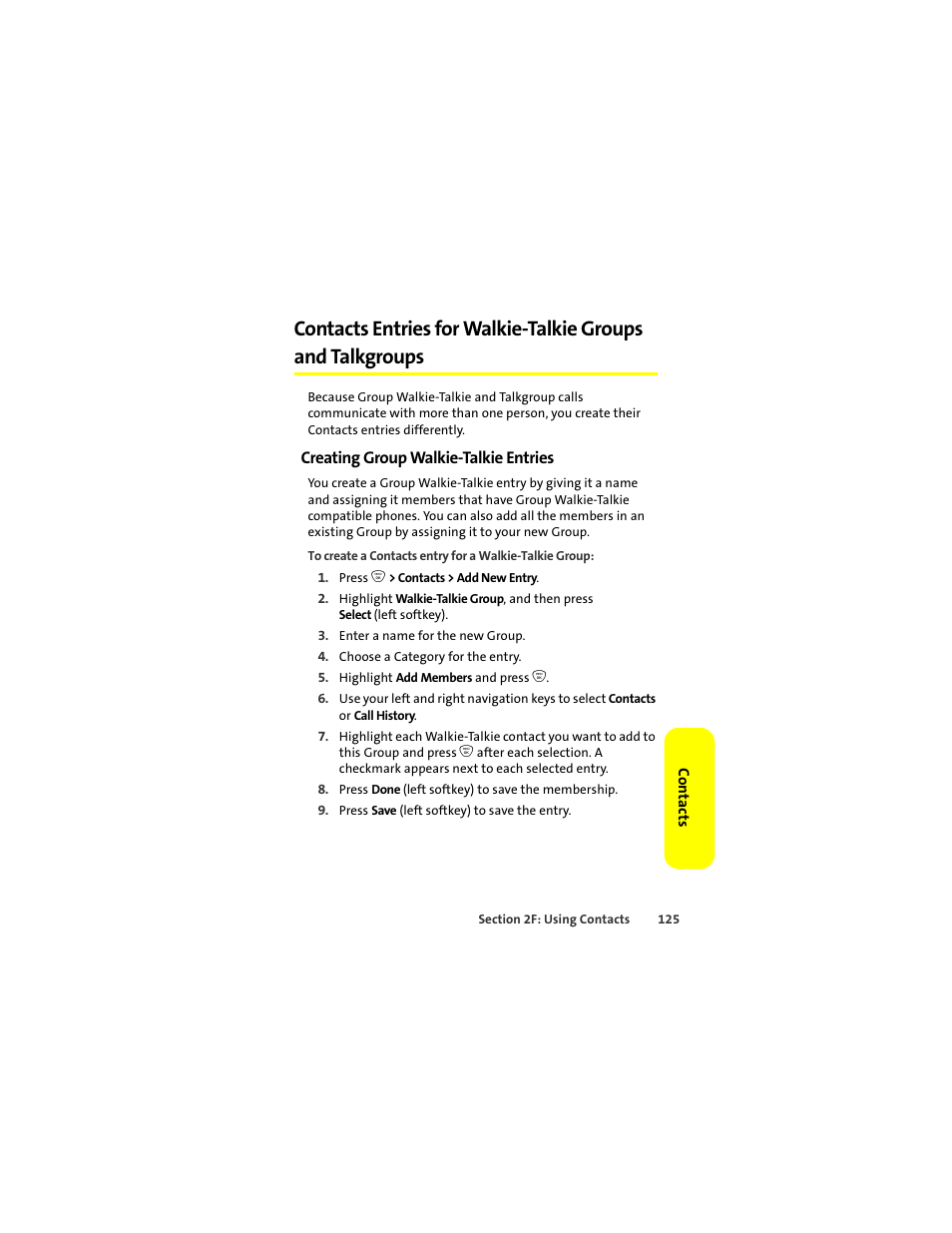 Creating group walkie-talkie entries | Motorola ic402 User Manual | Page 139 / 224