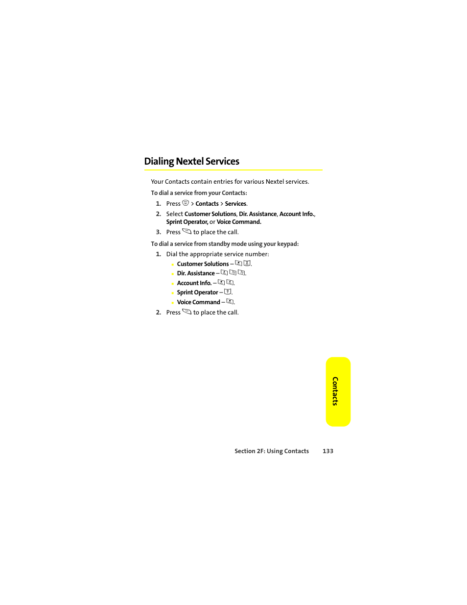 Dialing nextel services | Motorola ic402 User Manual | Page 147 / 224