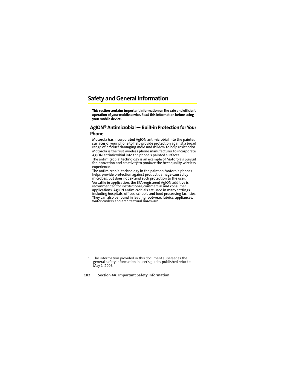 Safety and general information, Agion® antimicrobial, Built-in protection for your phone | Motorola ic402 User Manual | Page 196 / 224