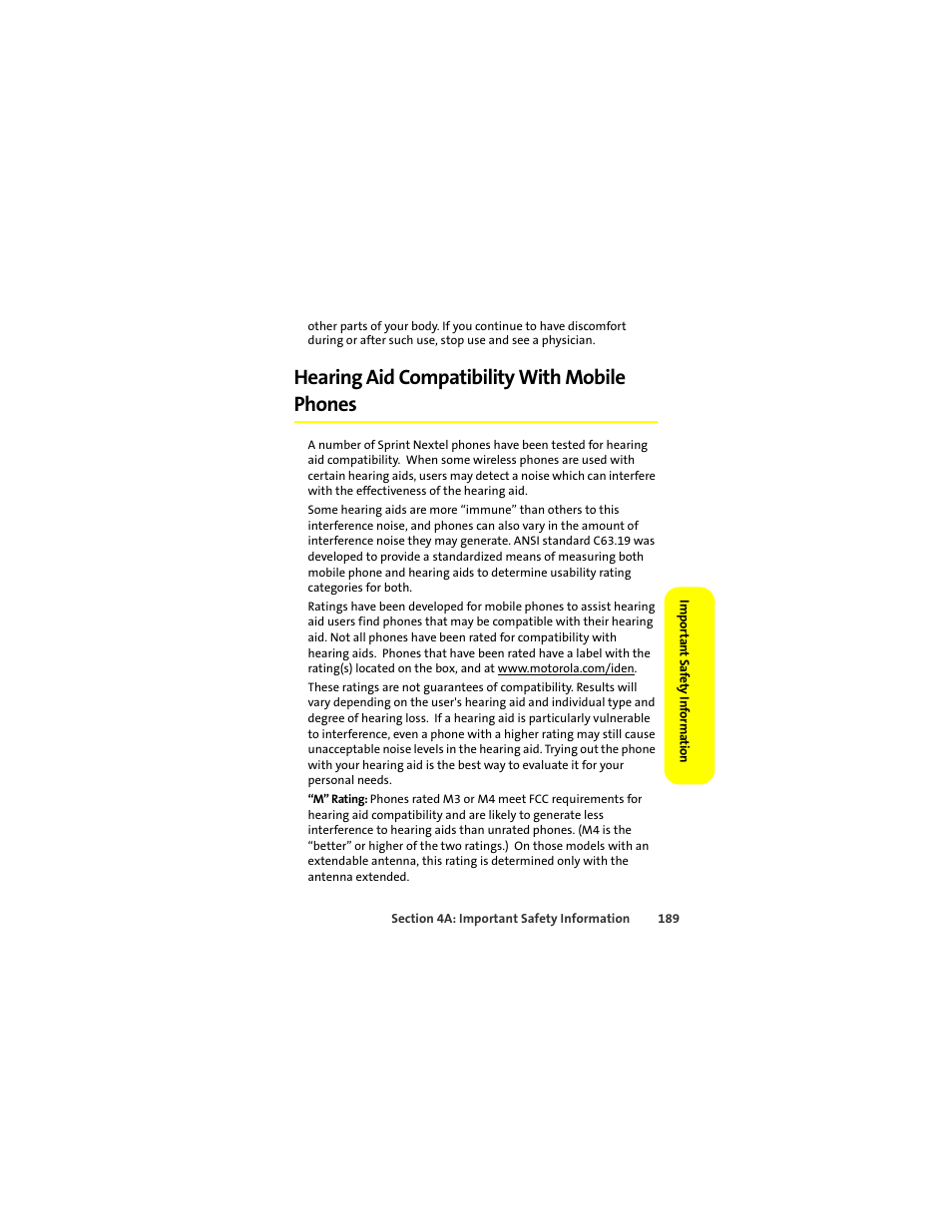 Hearing aid compatibility with mobile phones | Motorola ic402 User Manual | Page 203 / 224