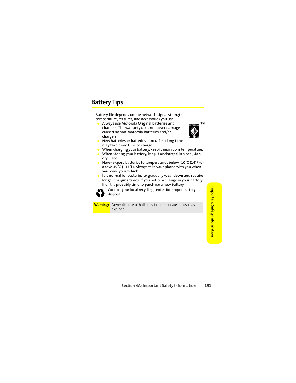 Battery tips | Motorola ic402 User Manual | Page 205 / 224