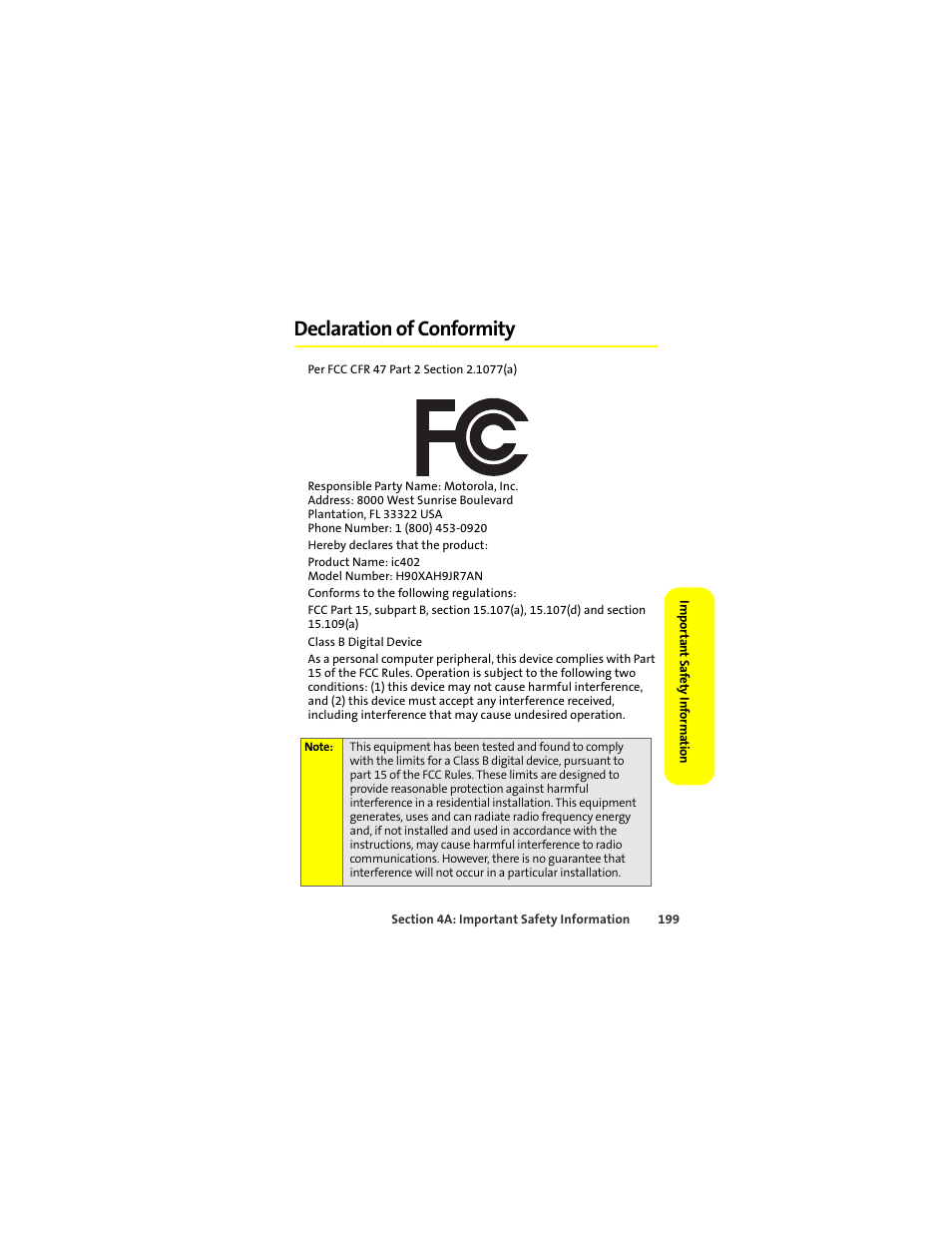 Declaration of conformity | Motorola ic402 User Manual | Page 213 / 224