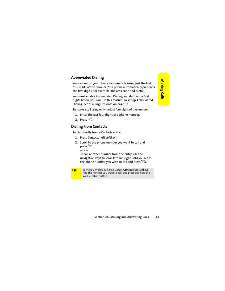 Abbreviated dialing, Dialing from contacts | Motorola ic402 User Manual | Page 57 / 224