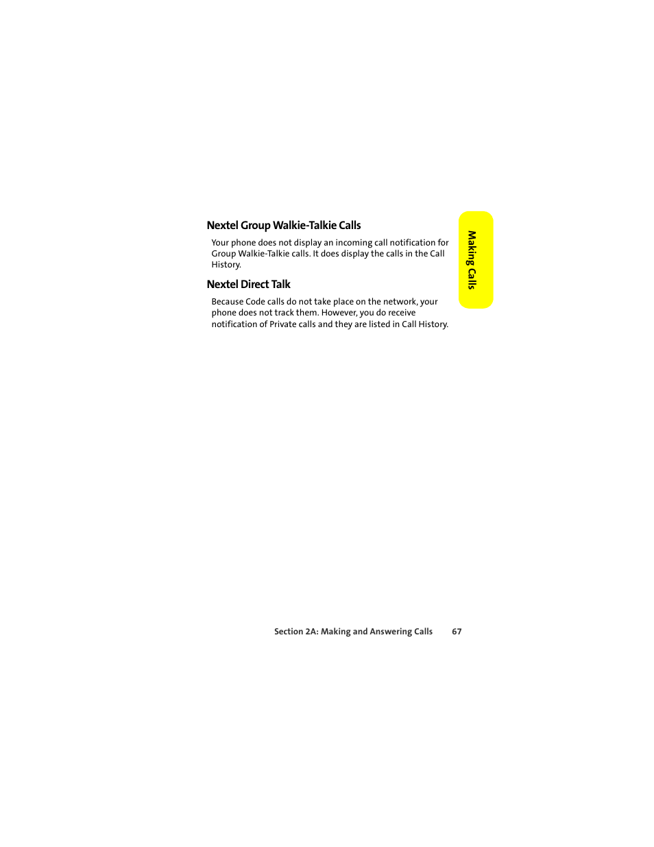 Nextel group walkie-talkie calls, Nextel direct talk | Motorola ic402 User Manual | Page 81 / 224