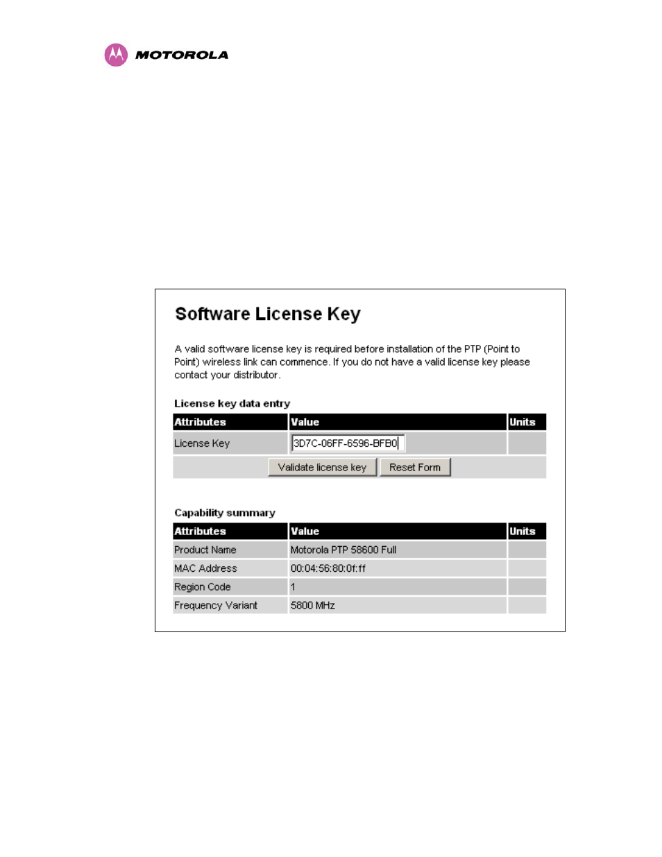 13 license key, License key, Figure 74 - software license key data entry | Motorola MotoWI4 PTP 600 Series User Manual | Page 142 / 246
