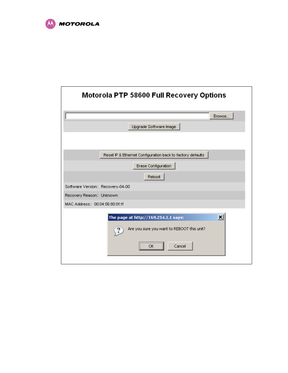 4 reboot, Reboot, Figure 91 - reboot confirmation pop up | Motorola MotoWI4 PTP 600 Series User Manual | Page 154 / 246