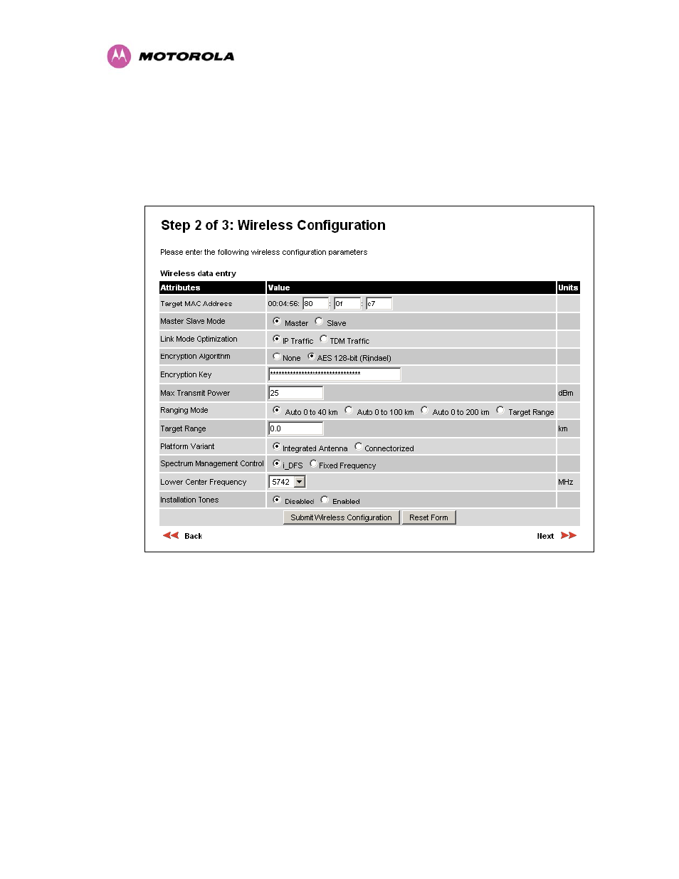 2 encryption mode and key, Encryption mode and key | Motorola MotoWI4 PTP 600 Series User Manual | Page 215 / 246
