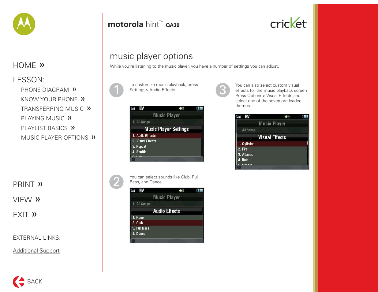 Music player options | Motorola HINT QA30 User Manual | Page 10 / 10