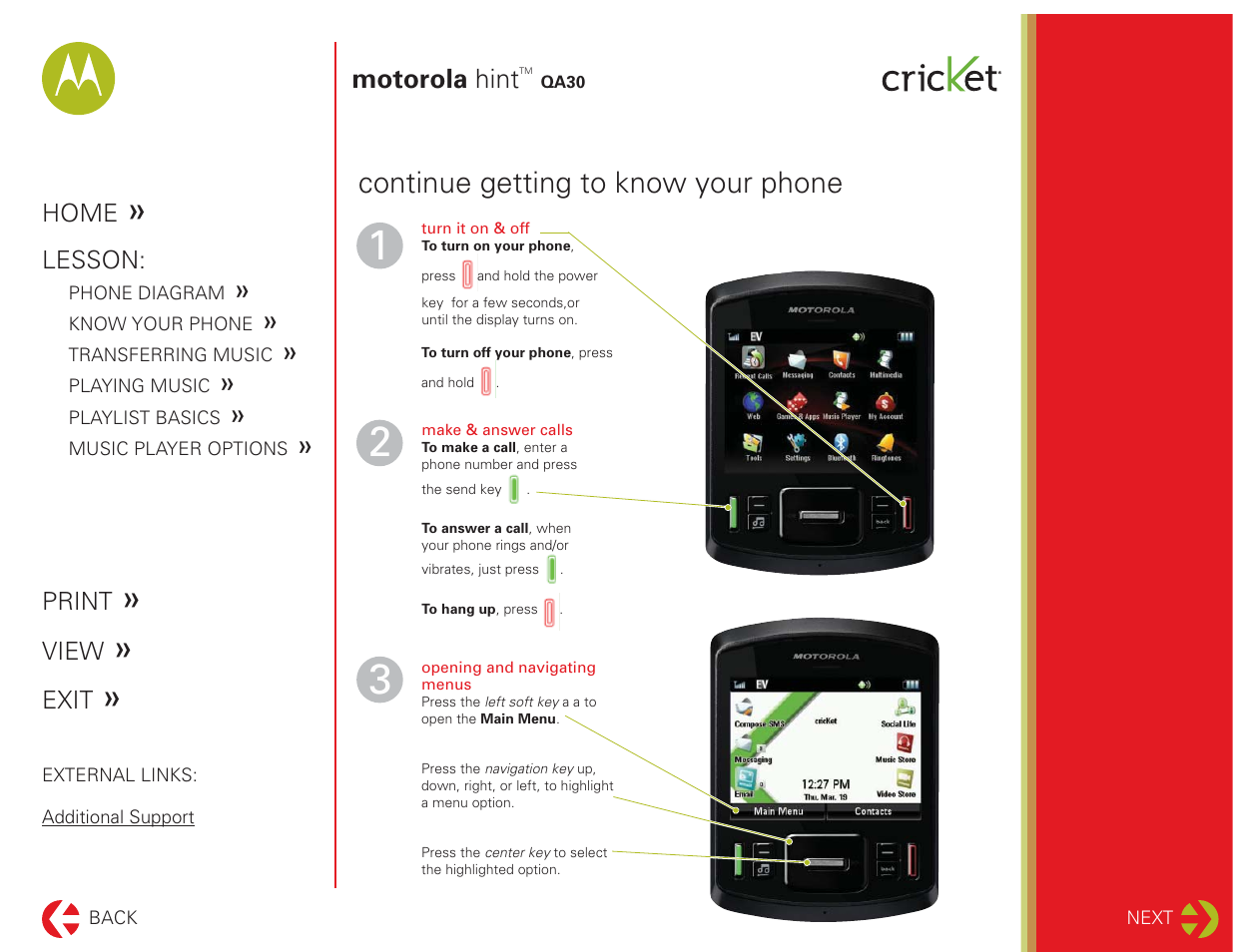 Know your phone, Continue getting to know your phone | Motorola HINT QA30 User Manual | Page 3 / 10