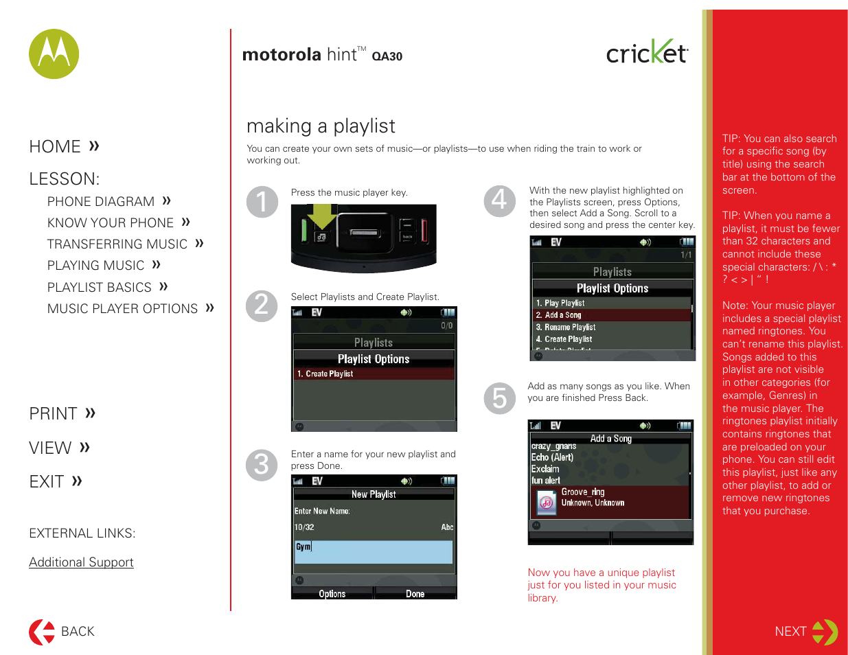 Playlist basics | Motorola HINT QA30 User Manual | Page 7 / 10