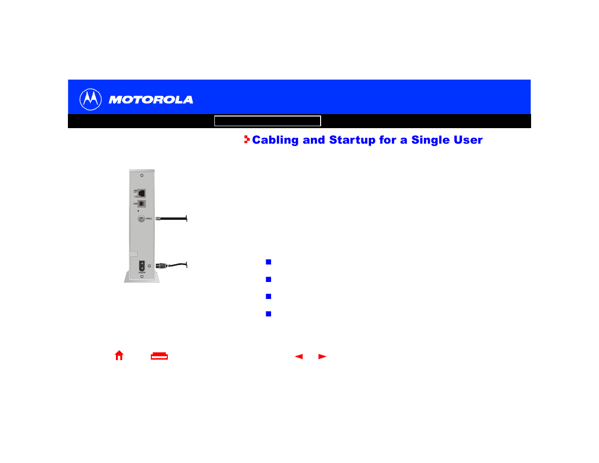 Cabling and startup for a single user | Motorola SB4220 User Manual | Page 14 / 66