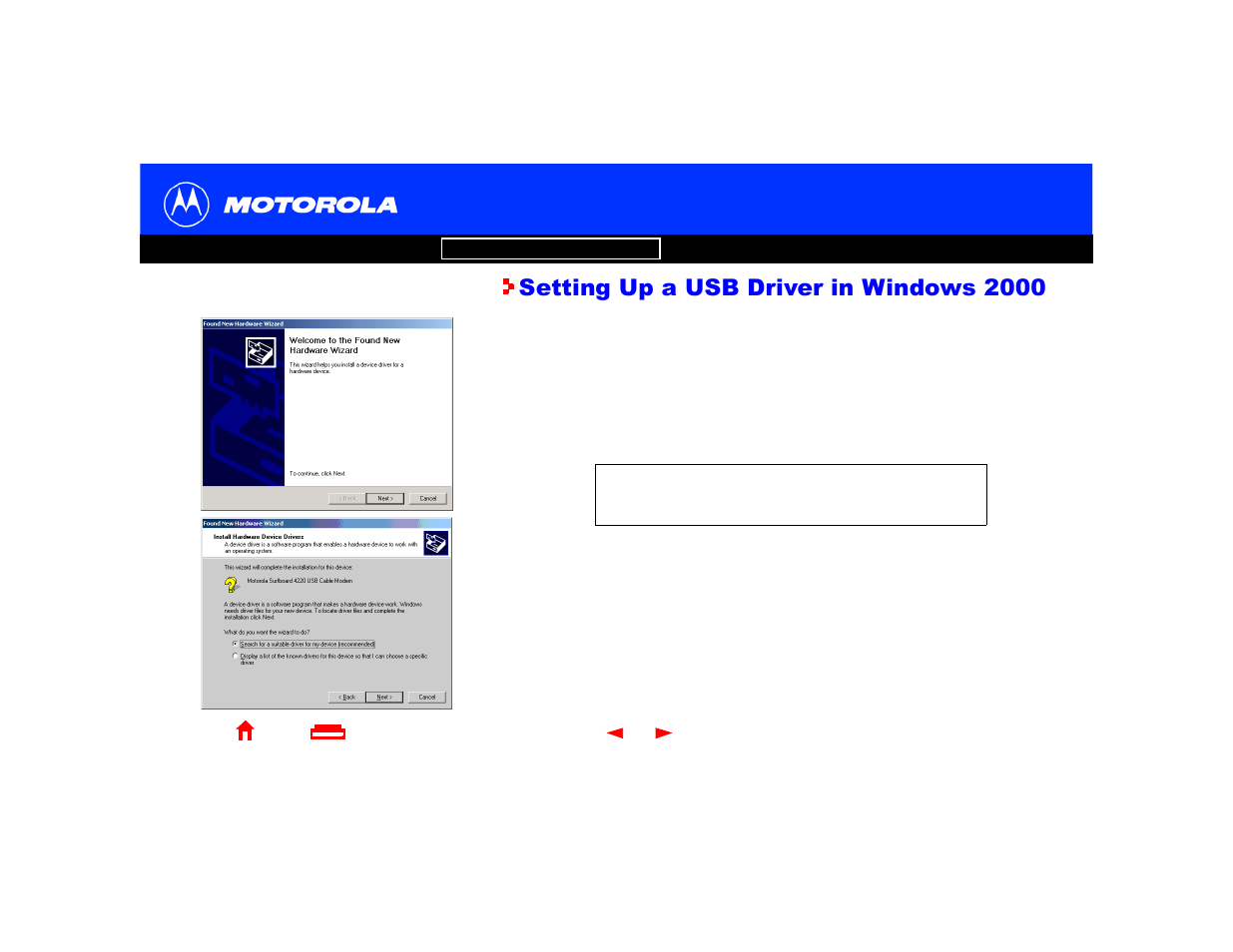 Setting up a usb driver in windows 2000 | Motorola SB4220 User Manual | Page 21 / 66