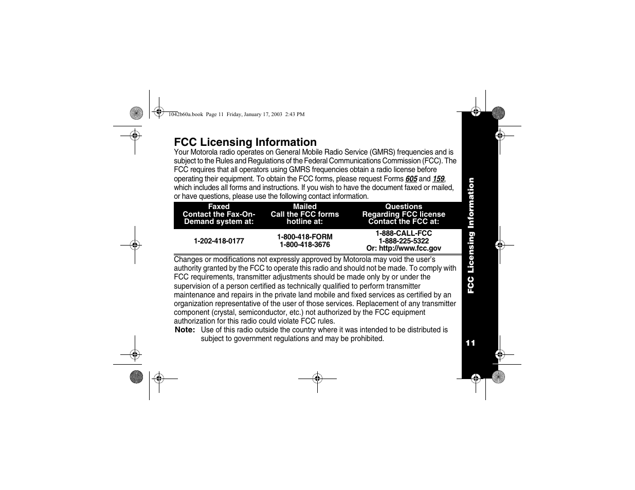 Fcc licensing info, Fcc licensing information | Motorola T5620 User Manual | Page 13 / 33