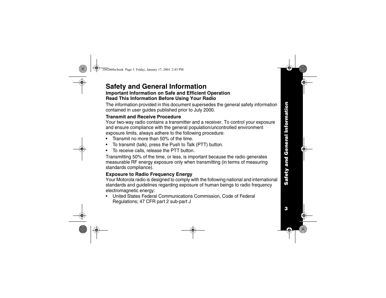 Safety and general info, Safety and general information | Motorola T5620 User Manual | Page 5 / 33