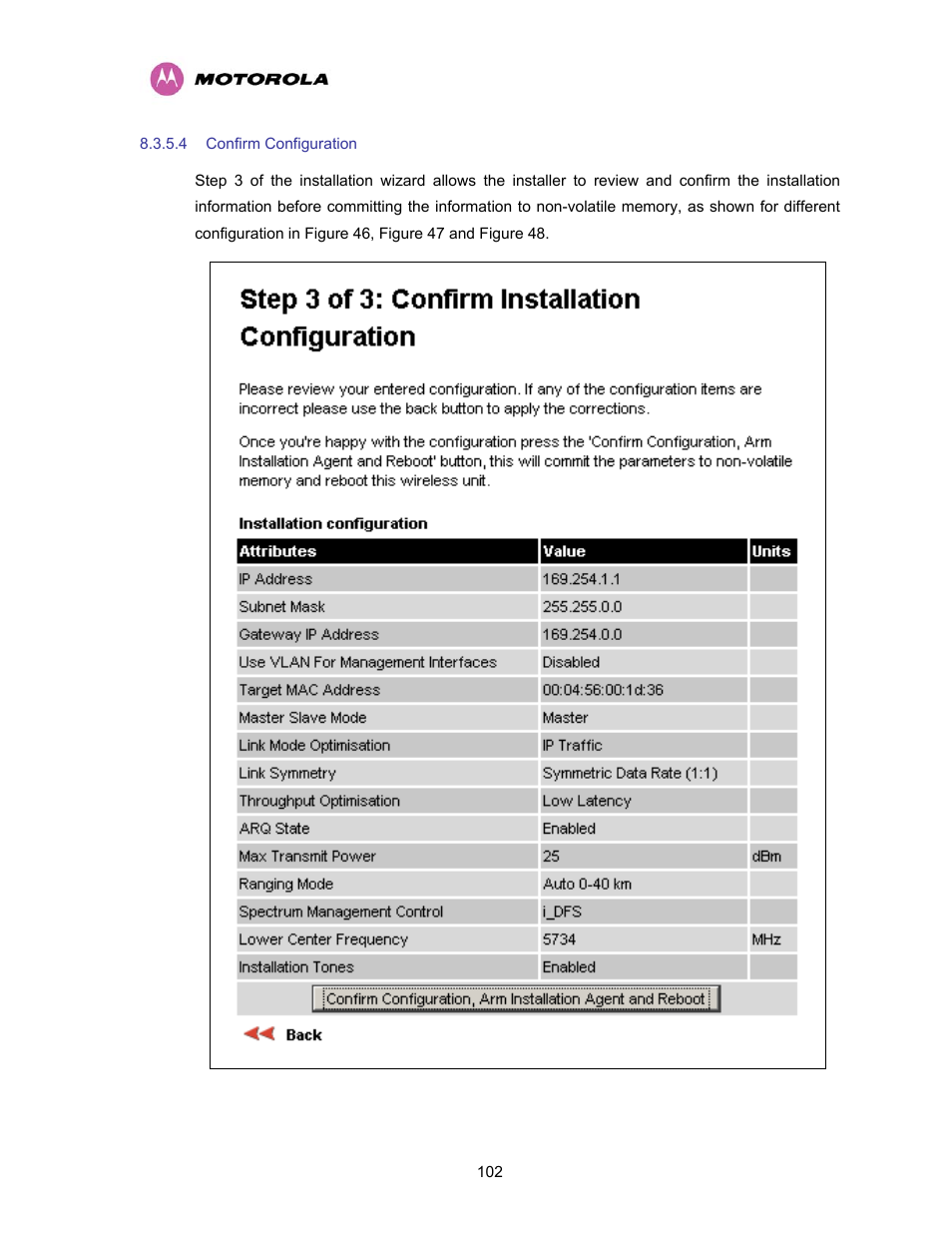 4 confirm configuration, Confirm configuration | Motorola PTP 400 Series User Manual | Page 104 / 208