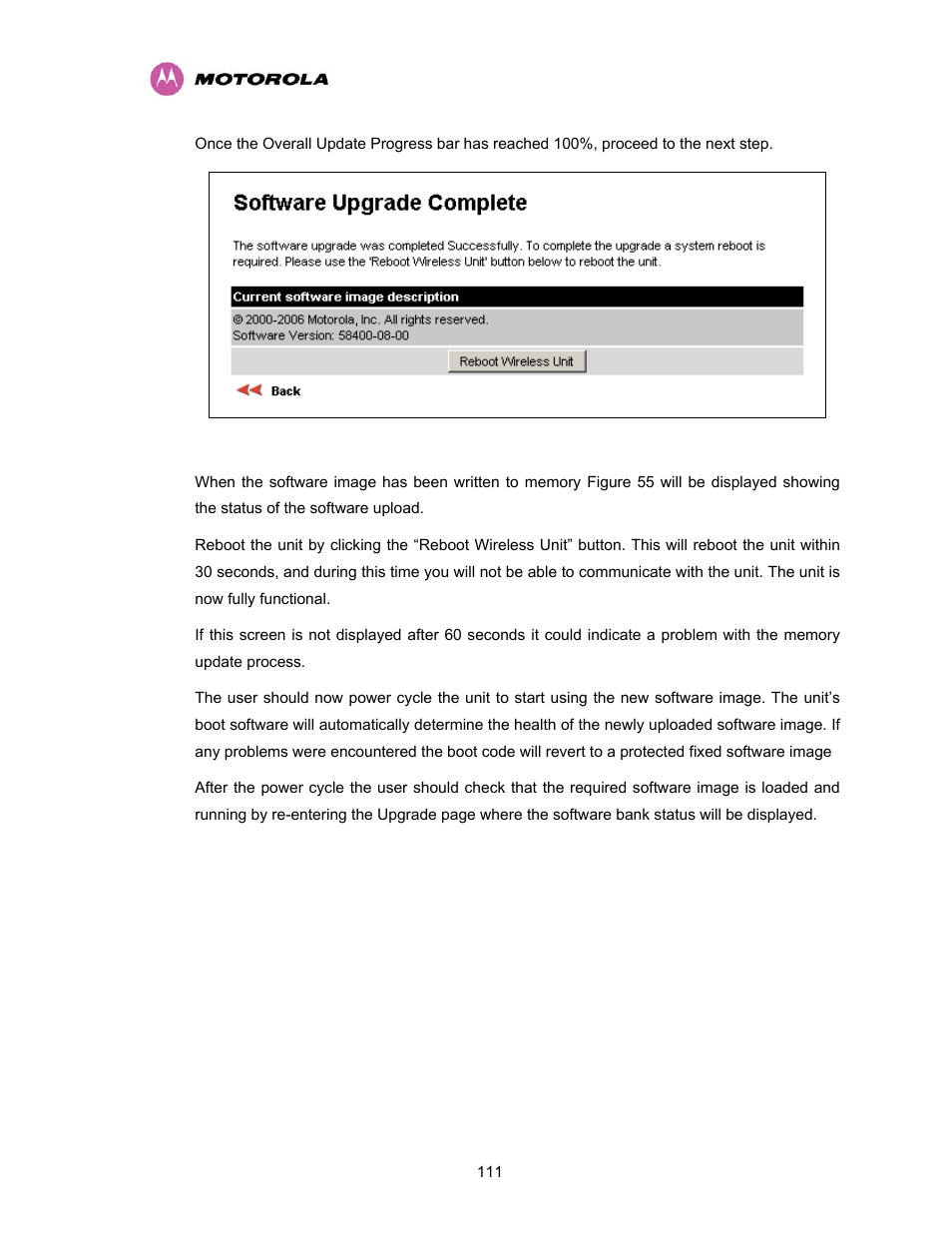 Figure 55 - software upgrade complete | Motorola PTP 400 Series User Manual | Page 113 / 208