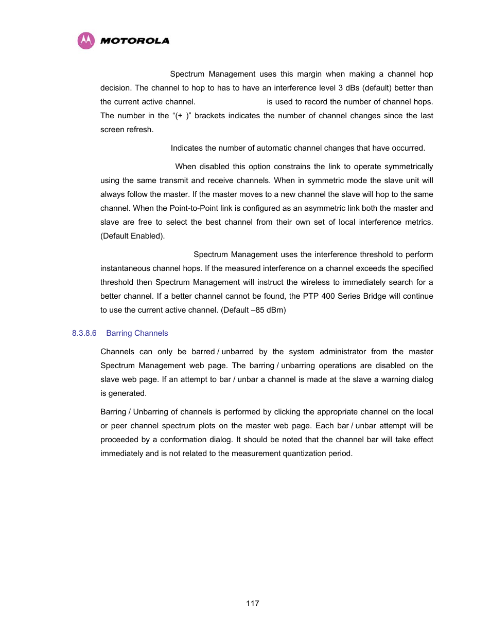 6 barring channels, Barring channels | Motorola PTP 400 Series User Manual | Page 119 / 208