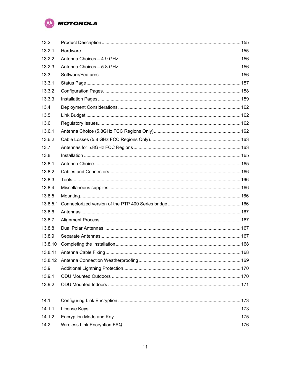 Motorola PTP 400 Series User Manual | Page 13 / 208