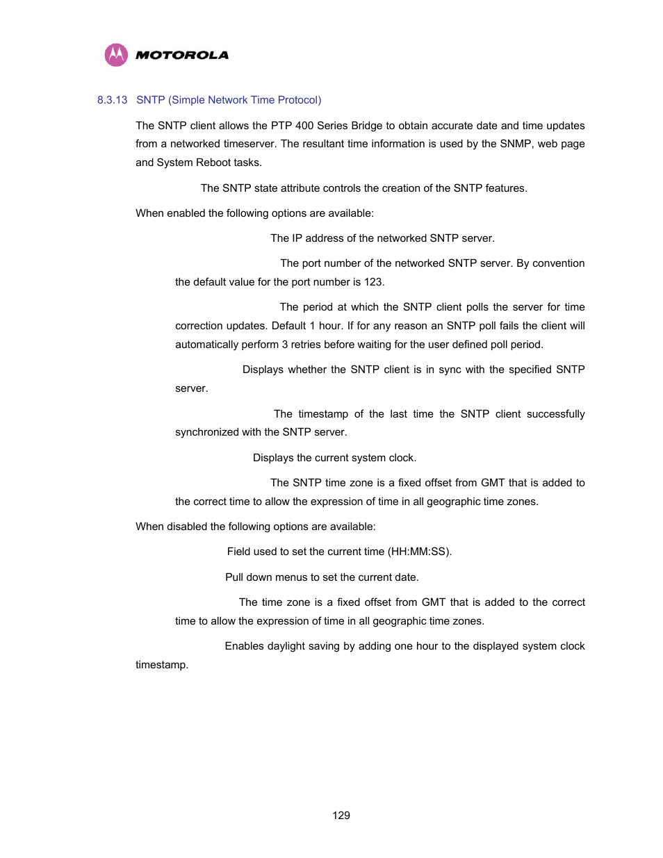 13 sntp (simple network time protocol), Sntp (simple network time protocol) | Motorola PTP 400 Series User Manual | Page 131 / 208